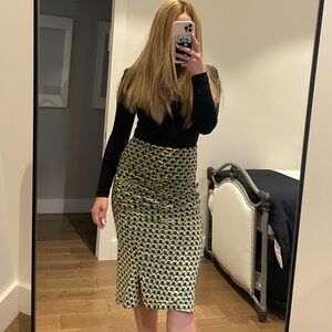 DIANE VON FURSTENBERG yellow and black printed side ruched detail skirt